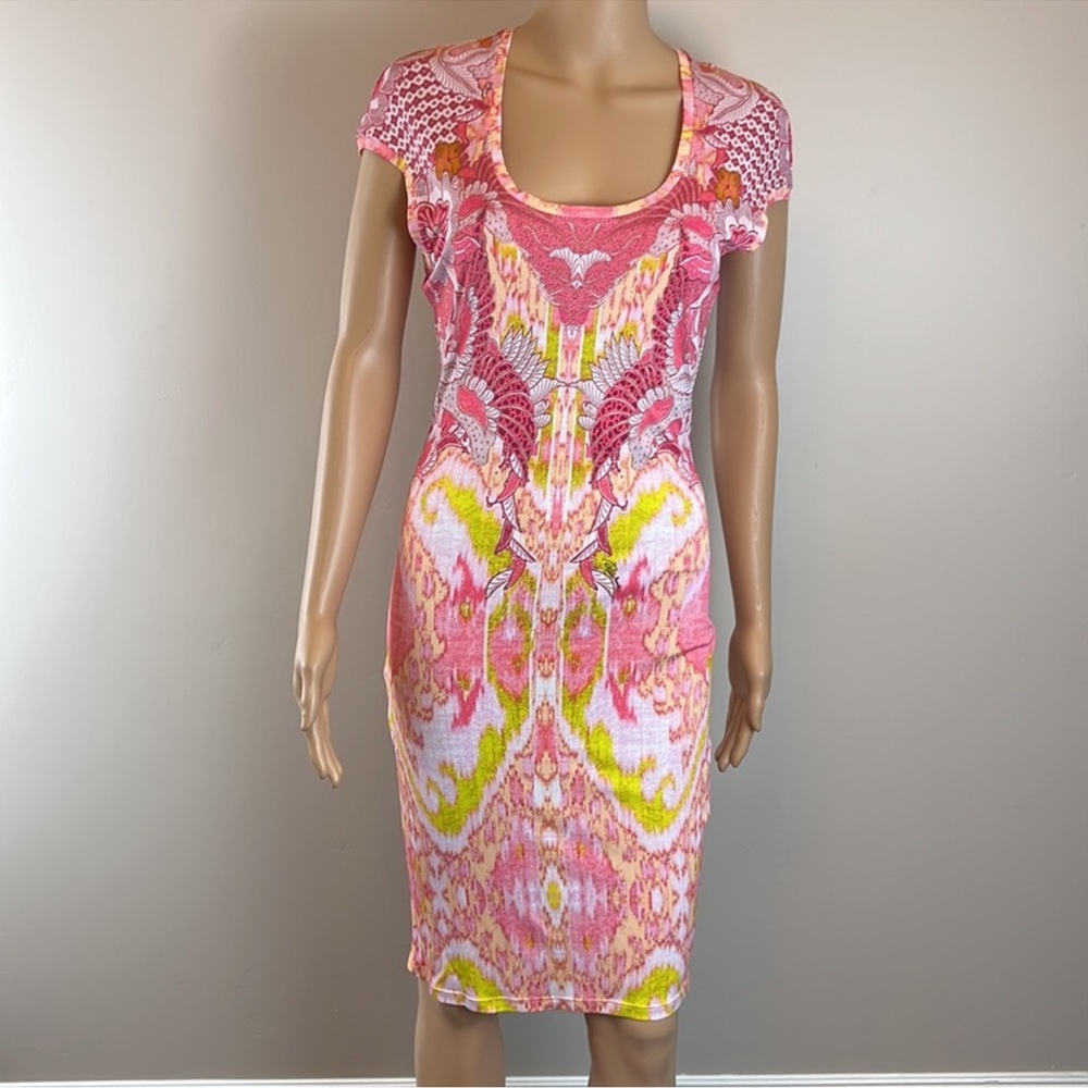 Roberto Cavalli Pink and Yellow Midi Dress